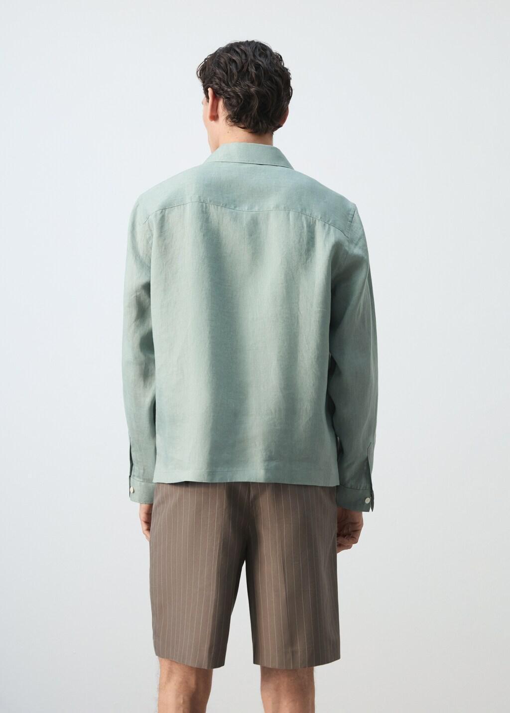 Green Regular-Fit 100% Linen Overshirt, Bright Green, medium