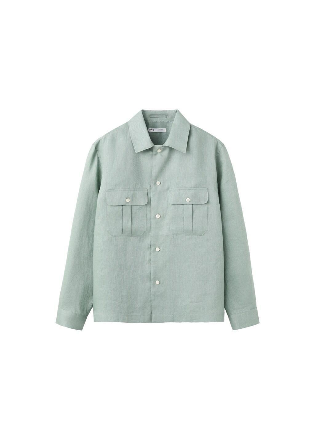 Green Regular-Fit 100% Linen Overshirt, Bright Green, large image number 6