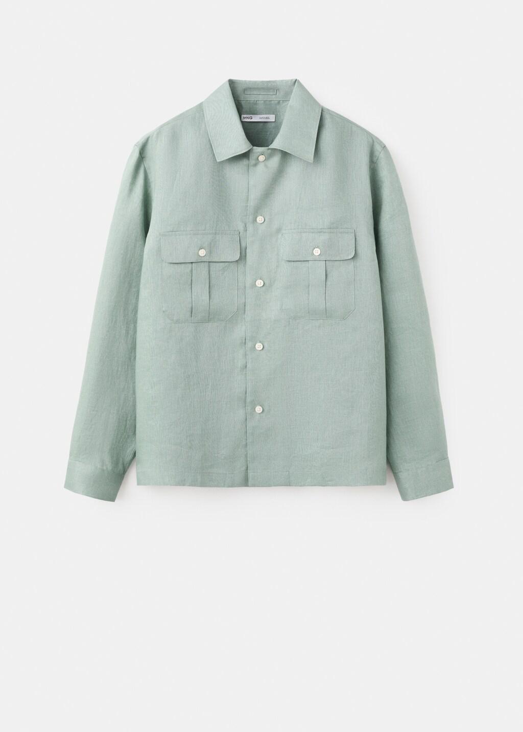 Green Regular-Fit 100% Linen Overshirt, Bright Green, large image number 7