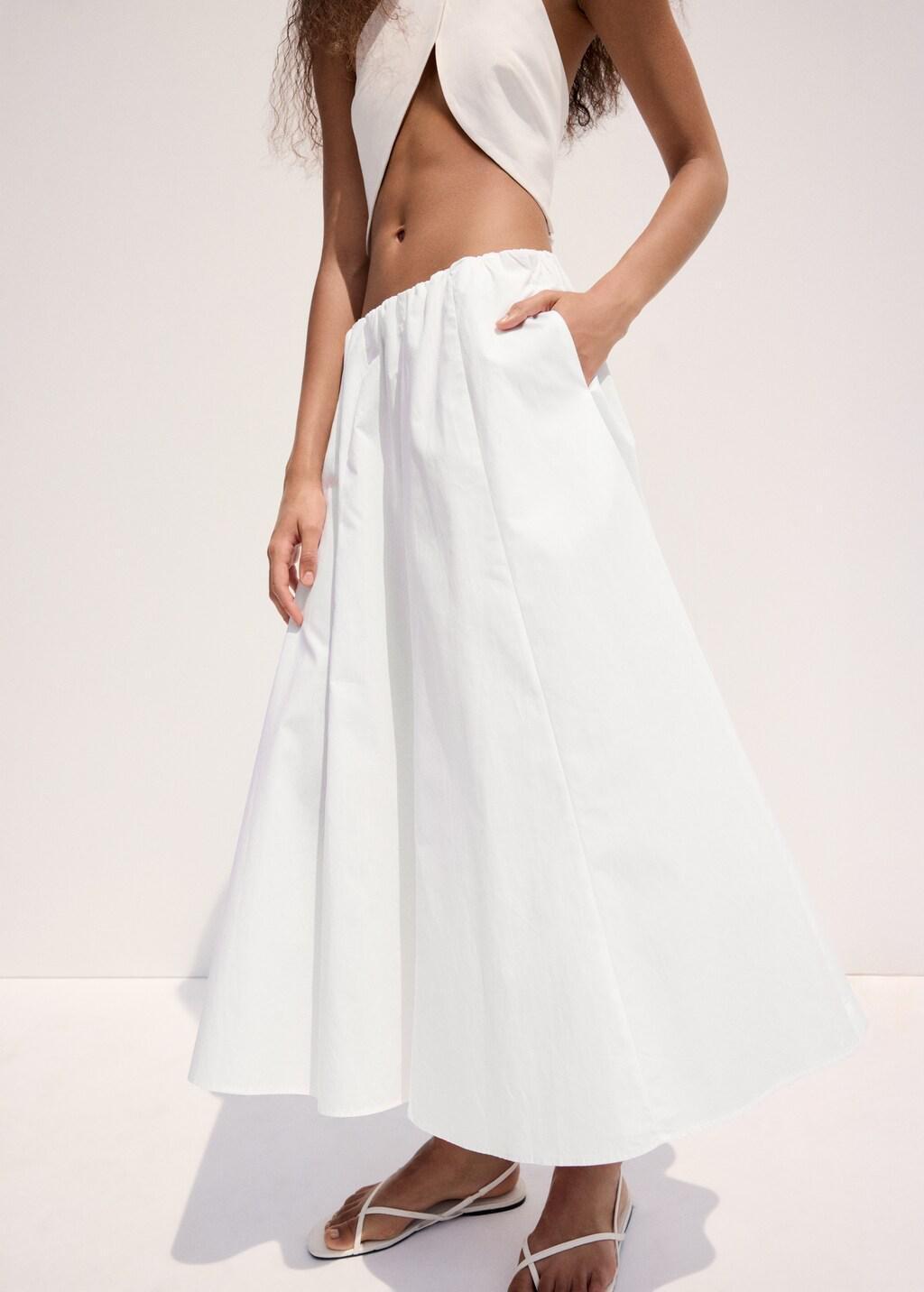 White Flared Cotton Skirt, White, large image number 3