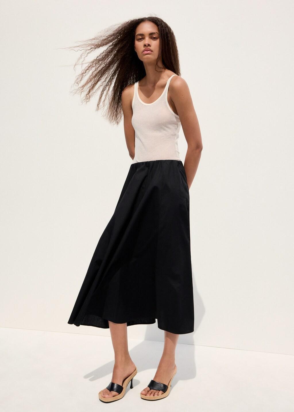 Black Flared Cotton Skirt, Black, large image number 0