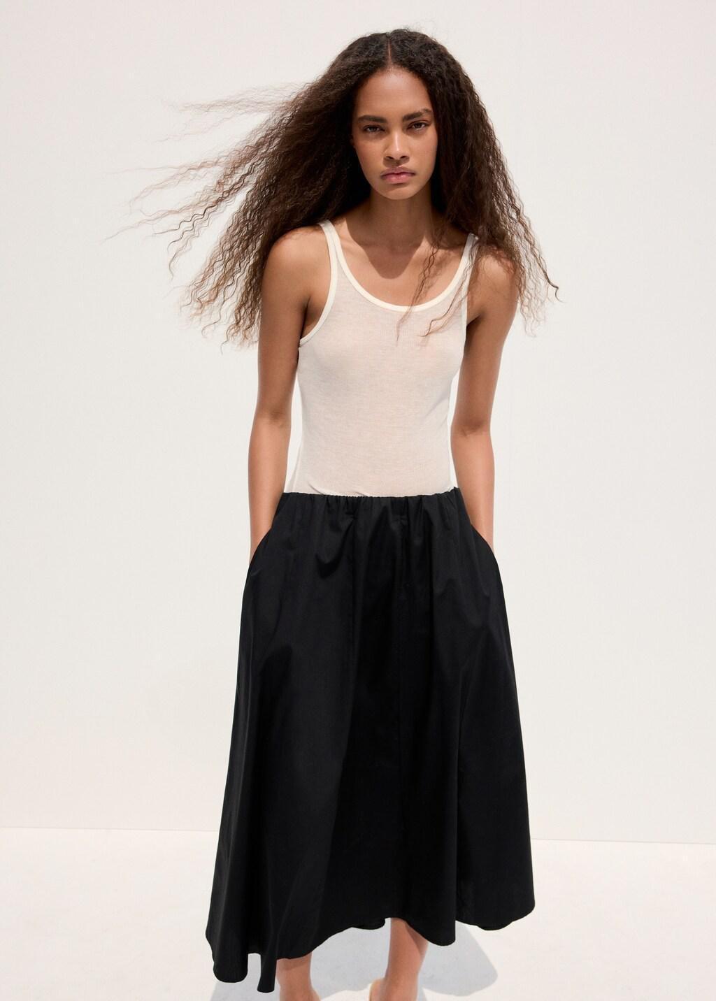 Black Flared Cotton Skirt, Black, large image number 4