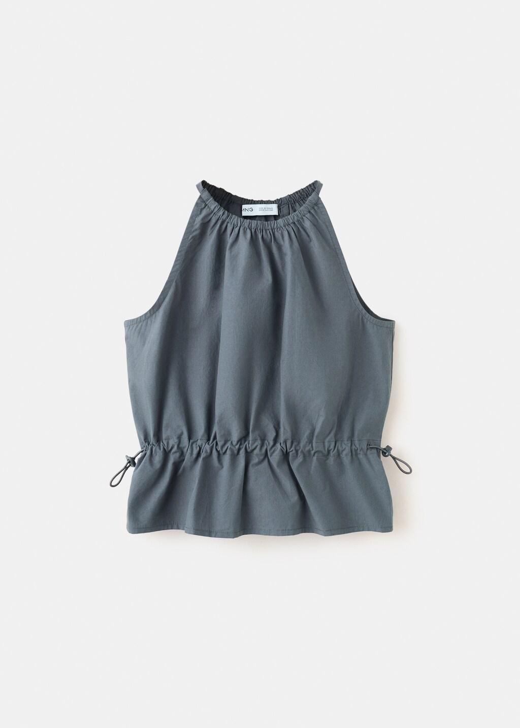 Grey Halter Blouse With Gathered Sides, Kids Girls, Charcoal, large image number 0