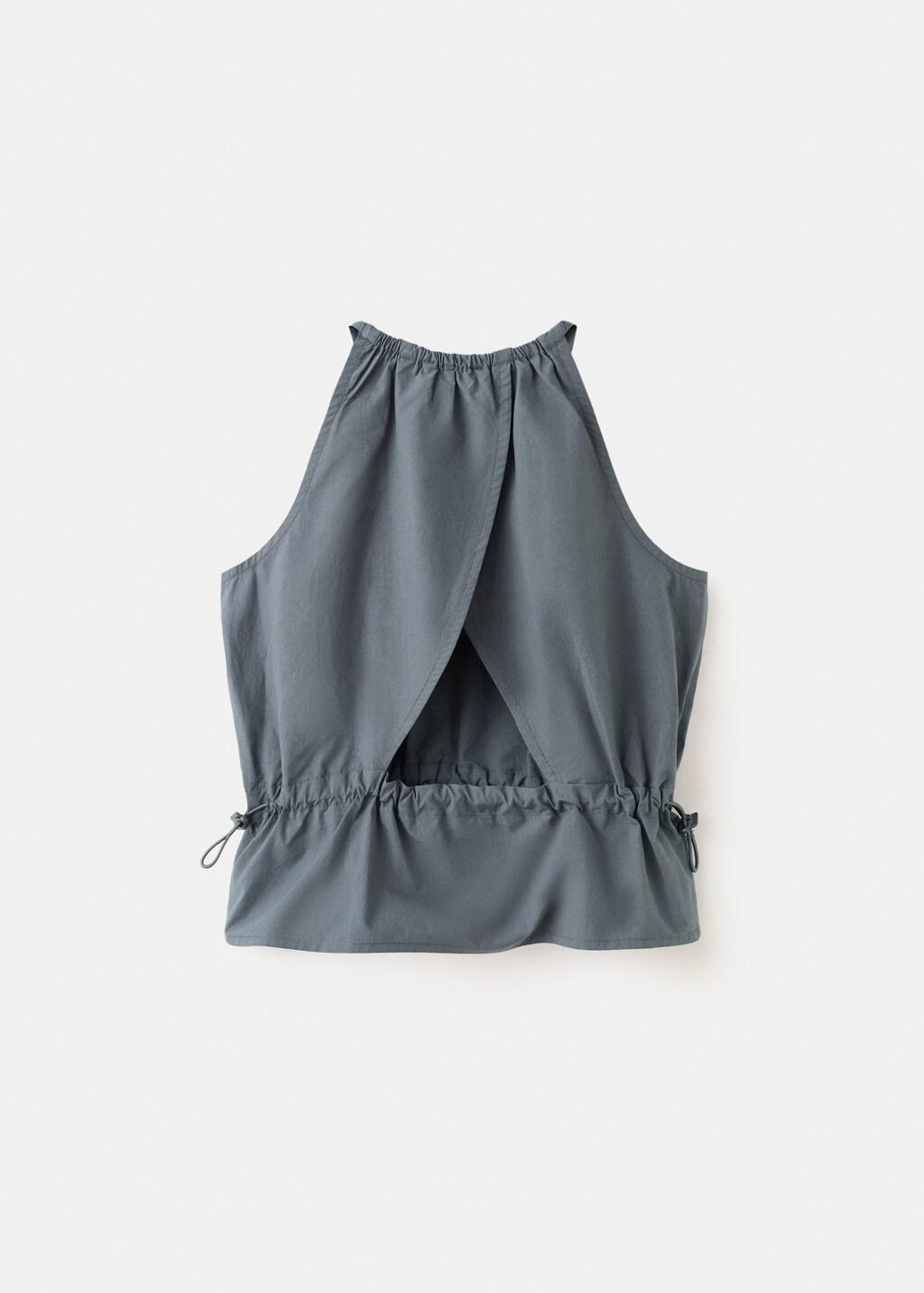 Grey Halter Blouse With Gathered Sides, Kids Girls, Charcoal, medium