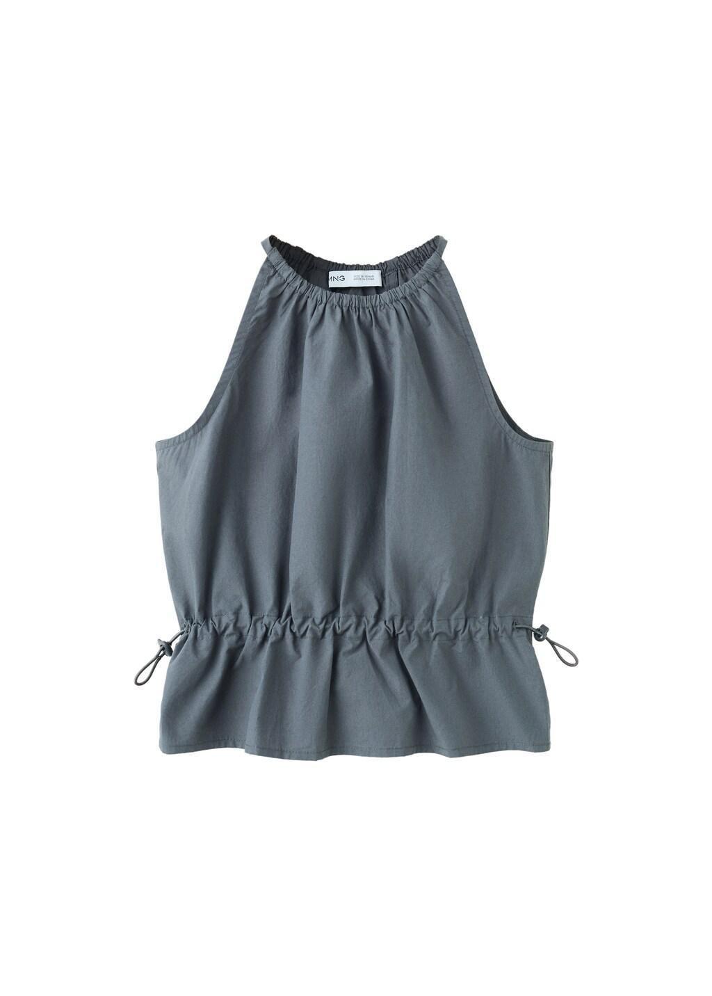 Grey Halter Blouse With Gathered Sides, Kids Girls, Charcoal, large image number 6