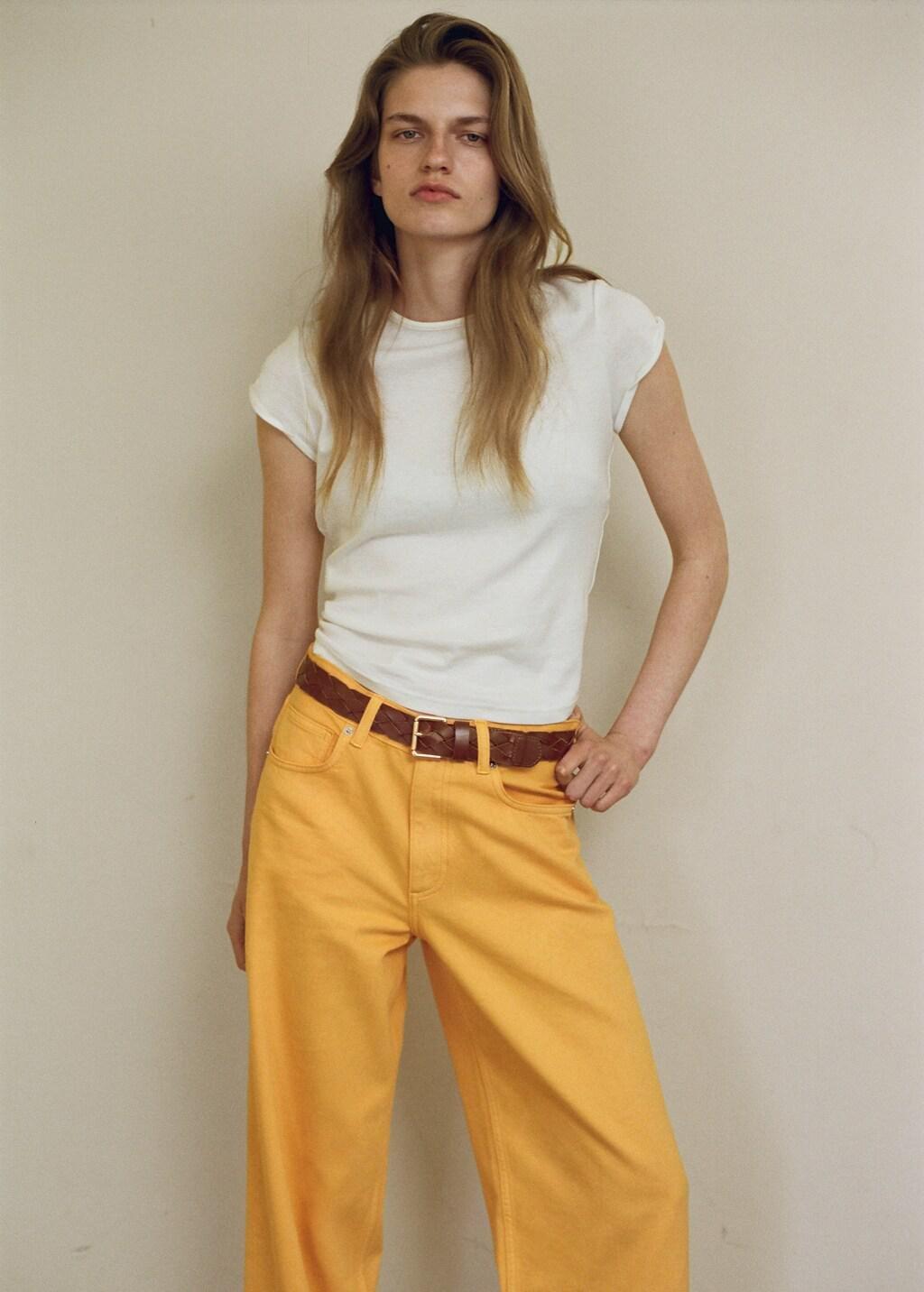 Orange Straight Low-Waist Jeans, Light-Pastel Orange, large image number 4
