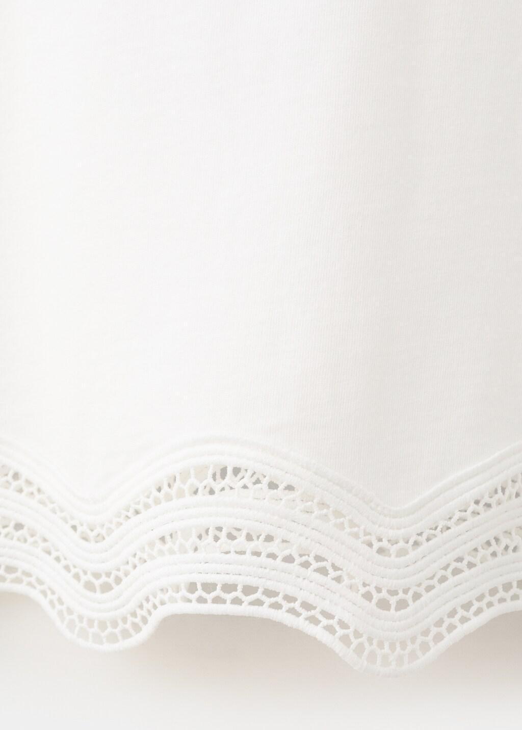 White Cotton T-Shirt With Broderie Anglaise Details, White, large image number 1