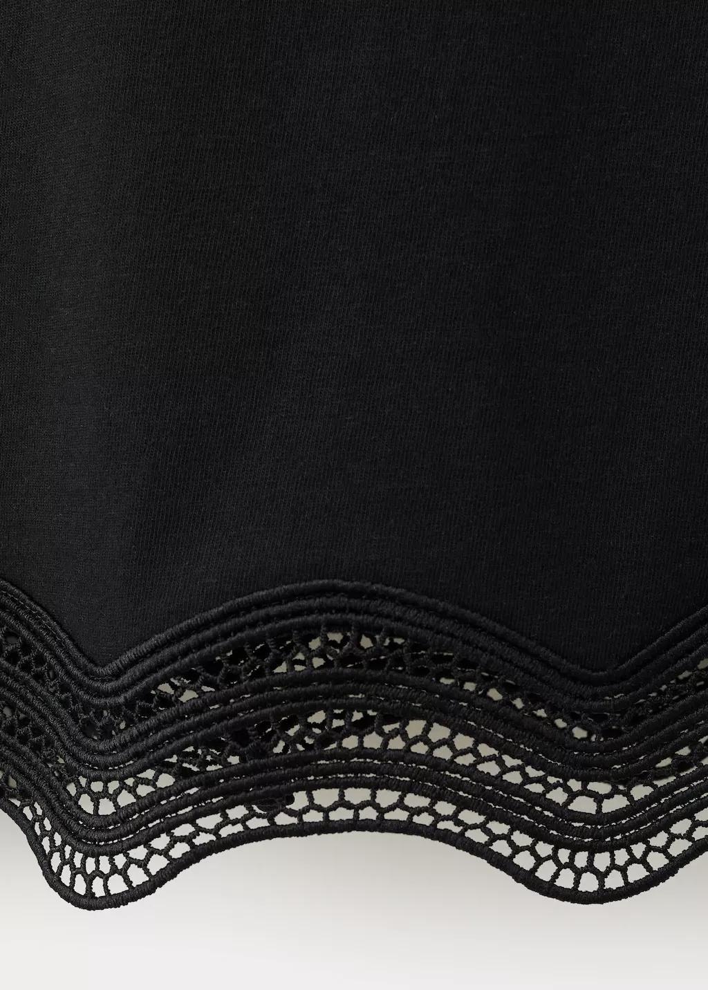 Black Cotton T-Shirt With Broderie Anglaise Details, Black, large image number 1