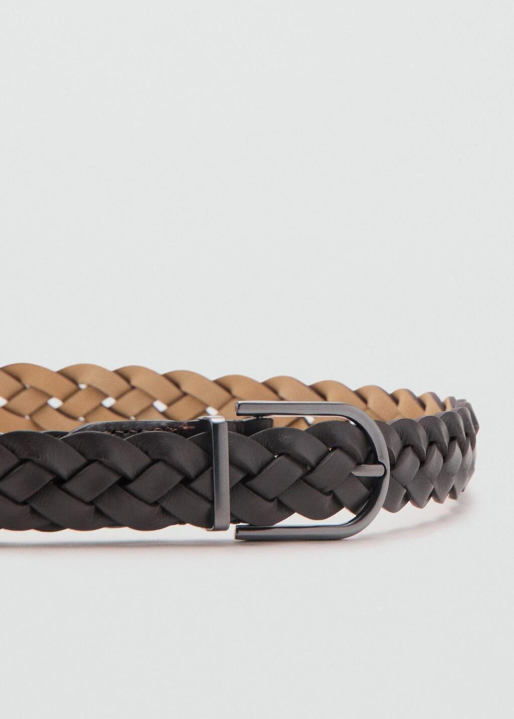 Brown 100% Braided Leather Belt, Brown, medium
