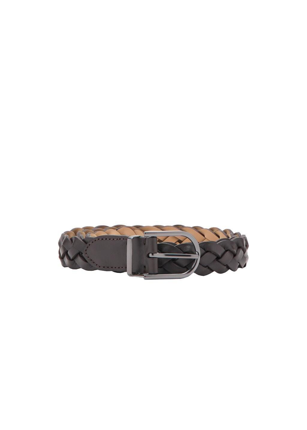Brown 100% Braided Leather Belt, Brown, medium