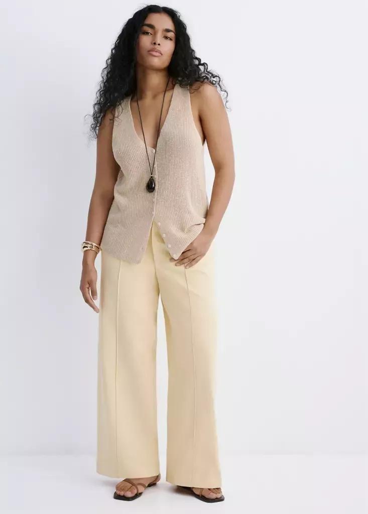 YELLOW High-waisted wide leg jeans with stitching, Yellow, large image number 12