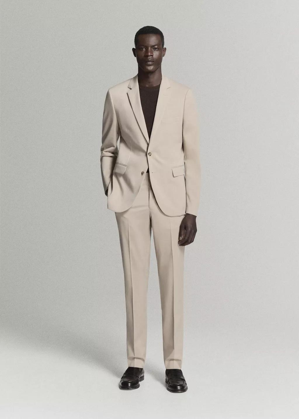 Beige Super Slim-Fit Suit Jacket In Stretch Fabric, Light Beige, large image number 0