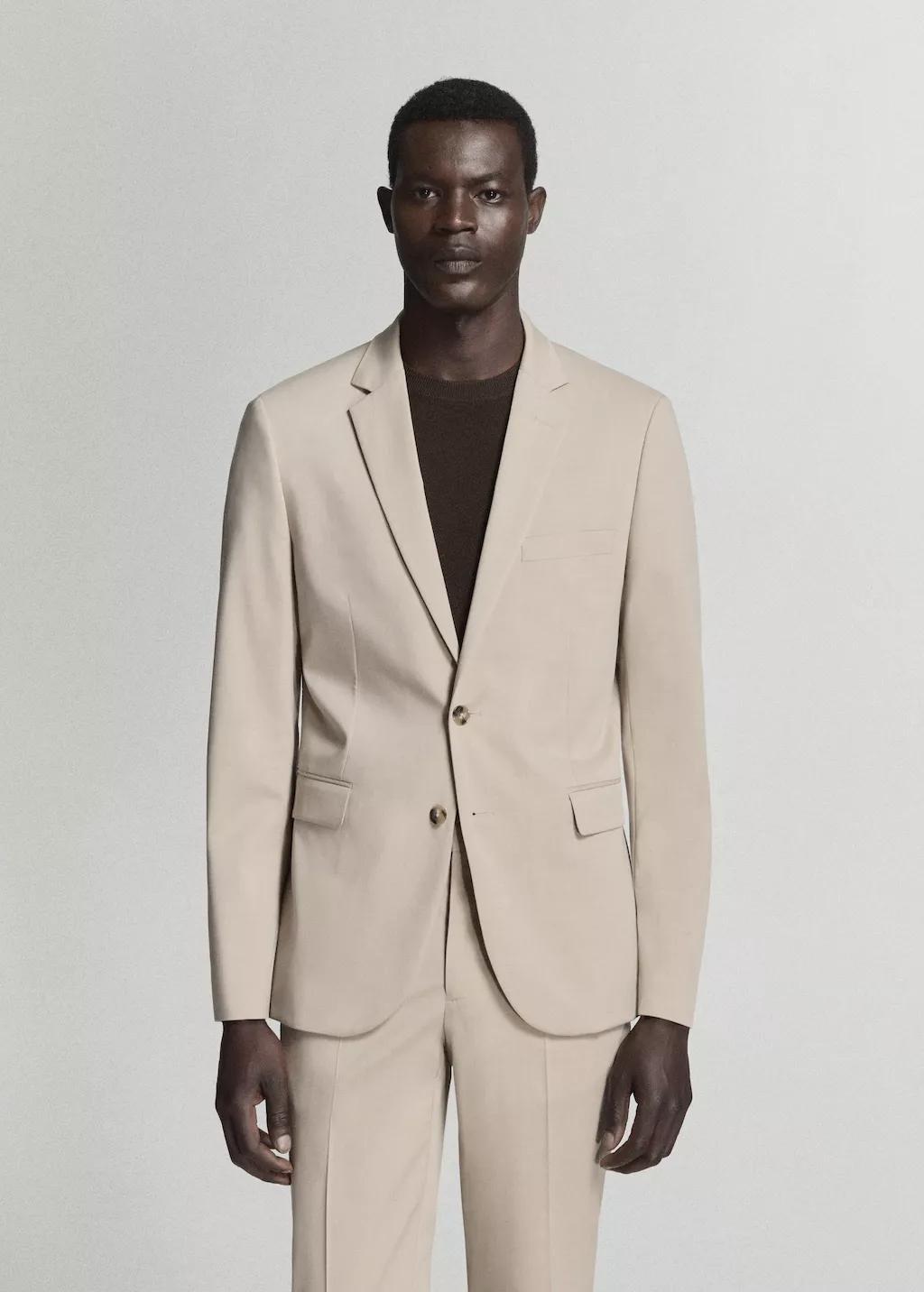 Beige Super Slim-Fit Suit Jacket In Stretch Fabric, Light Beige, large image number 3
