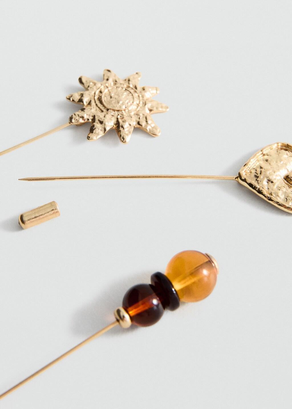 Gold Set Of 3 Combined Brooches, Gold, large image number 1