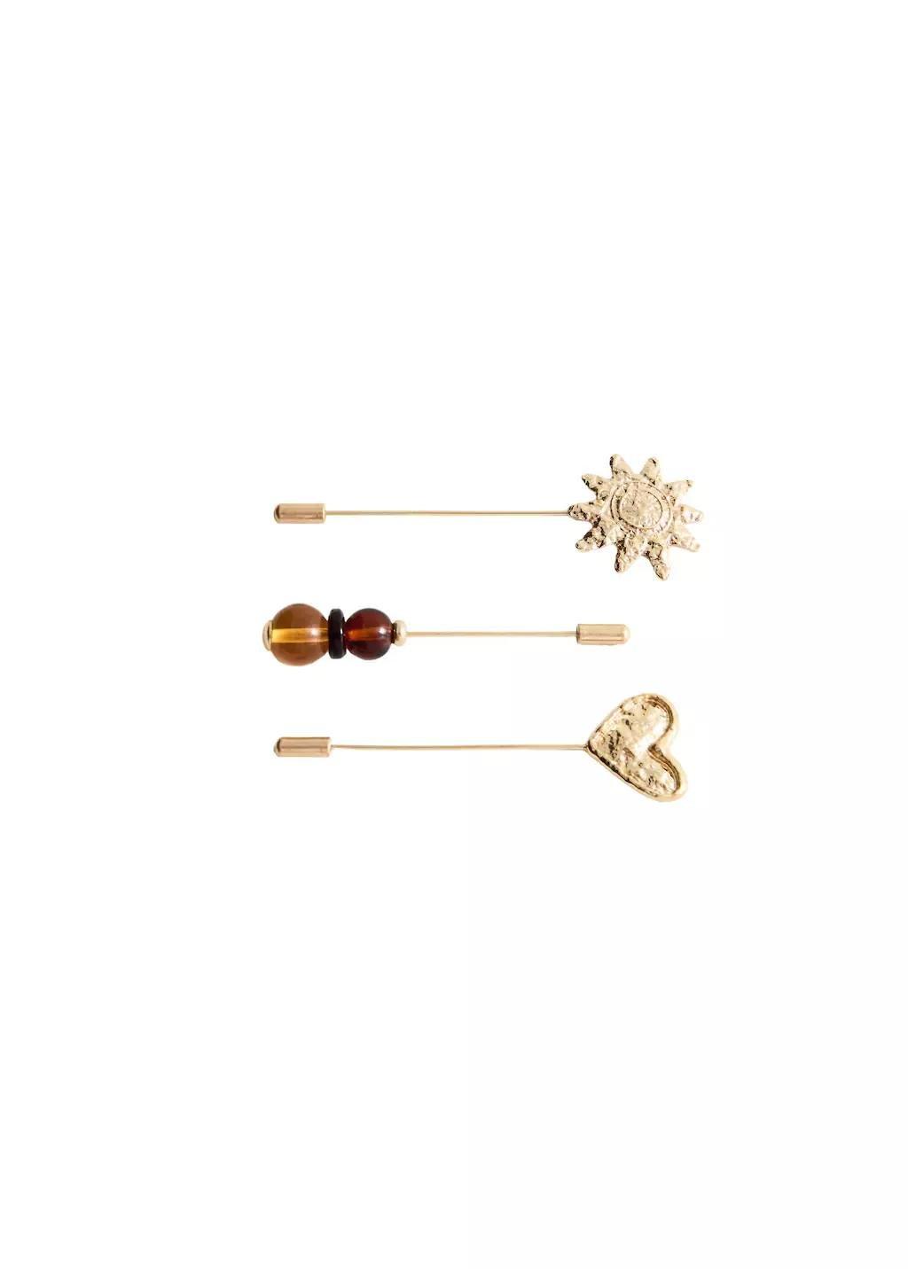 Gold Set Of 3 Combined Brooches, Gold, large image number 2