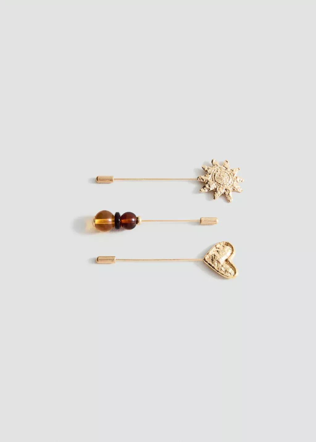 Gold Set Of 3 Combined Brooches, Gold, large image number 3