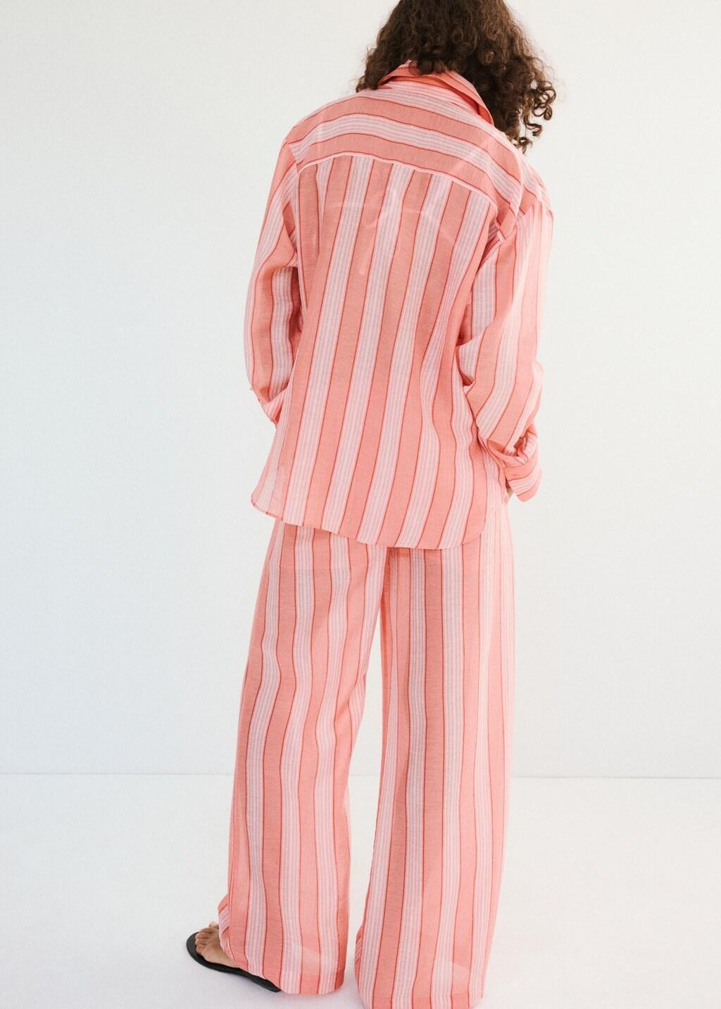 Orange Linen Lyocell Blend Stripe Shirt, Orange, large image number 2