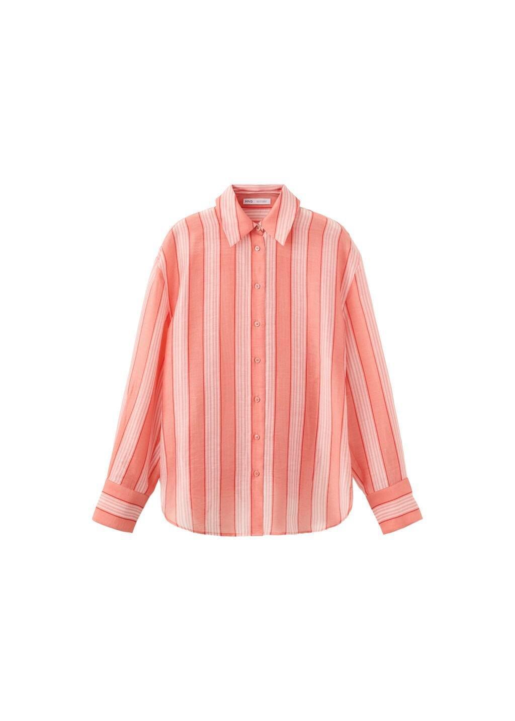Orange Linen Lyocell Blend Stripe Shirt, Orange, large image number 5