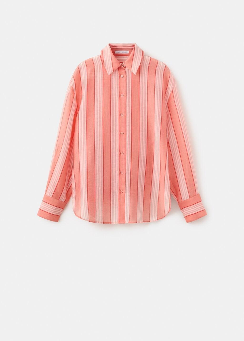Orange Linen Lyocell Blend Stripe Shirt, Orange, large image number 6