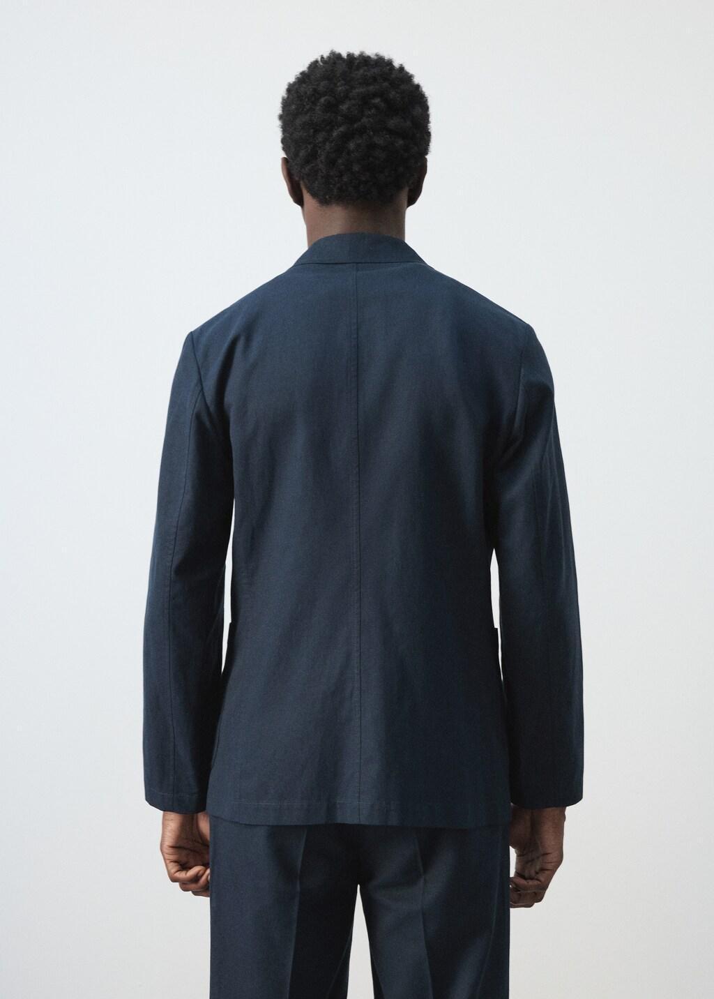 Navy Slim-Fit Suit Jacket Made From A Linen-Lyocell Blend, Navy, large image number 2