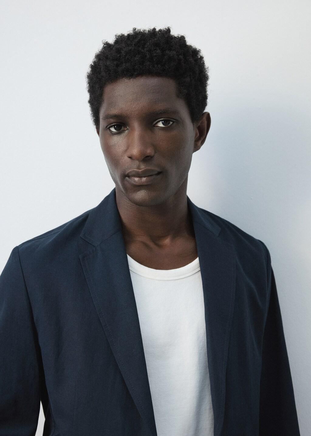 Navy Slim-Fit Suit Jacket Made From A Linen-Lyocell Blend, Navy, large image number 4
