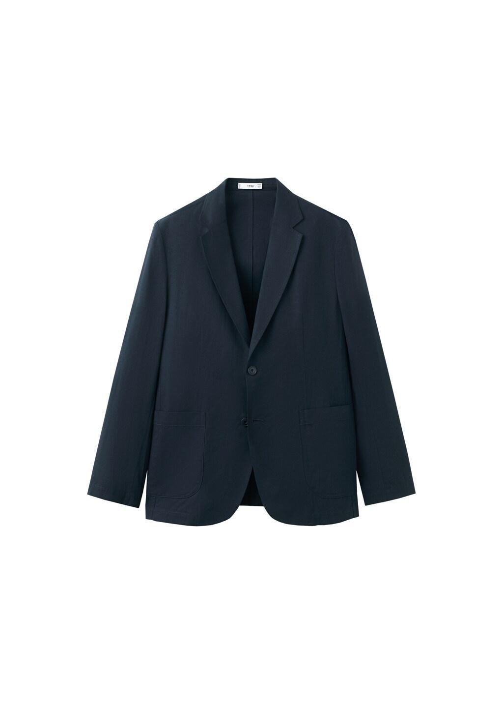Navy Slim-Fit Suit Jacket Made From A Linen-Lyocell Blend, Navy, large image number 6