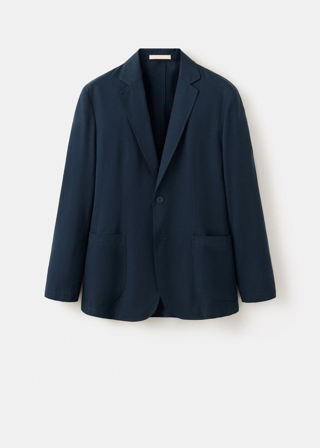 Navy Slim-Fit Suit Jacket Made From A Linen-Lyocell Blend, Navy, large image number 7