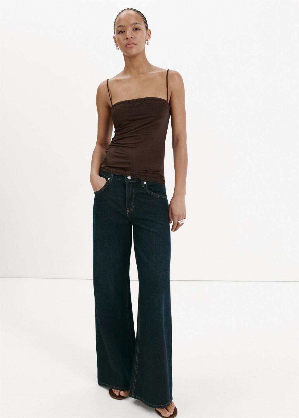 Brown Fitted Top With Lace Detail, Brown, medium