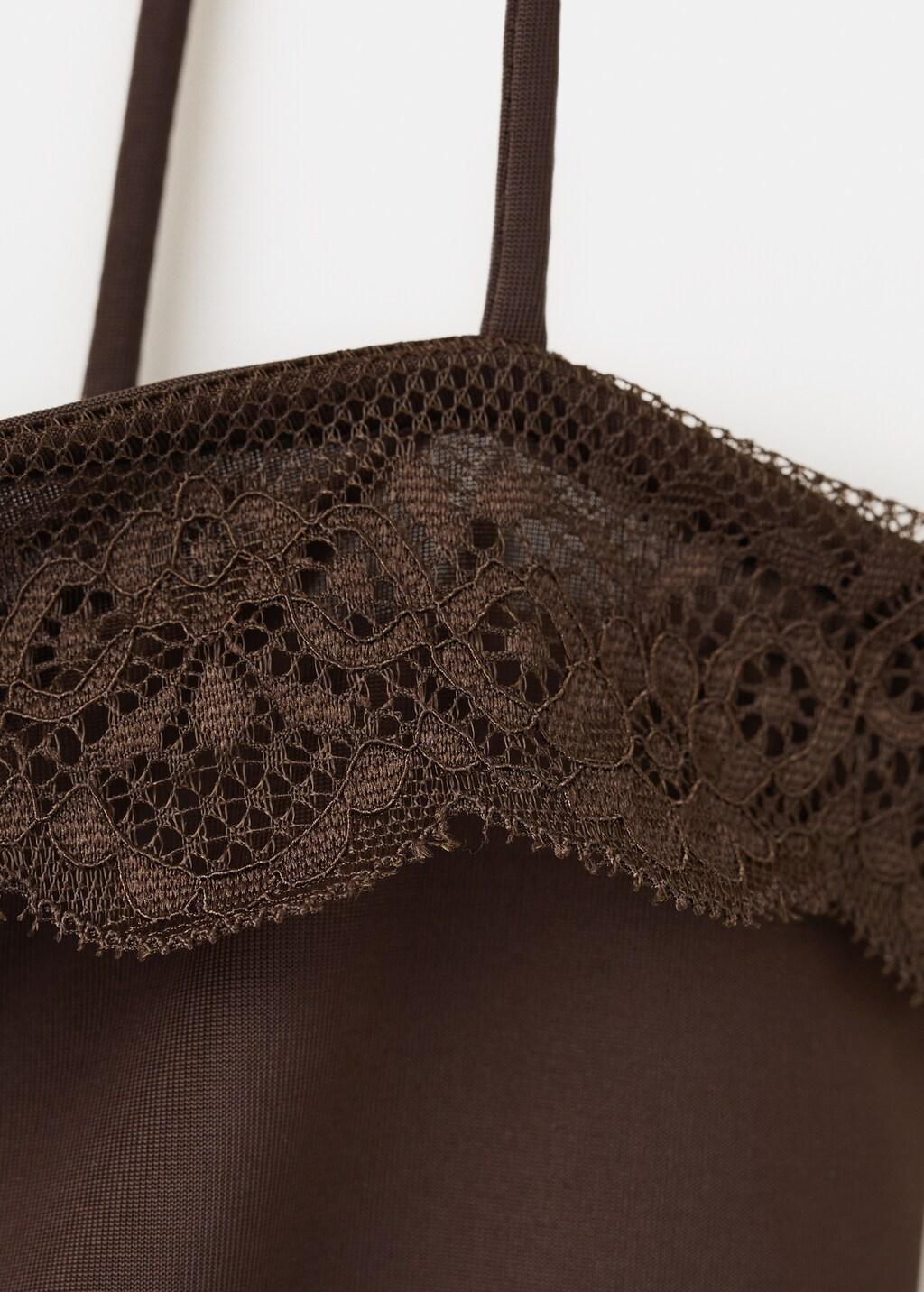 Brown Fitted Top With Lace Detail, Brown, medium