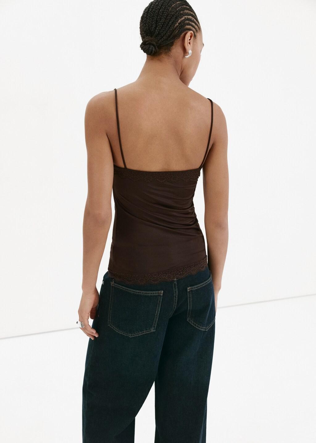 Brown Fitted Top With Lace Detail, Brown, medium
