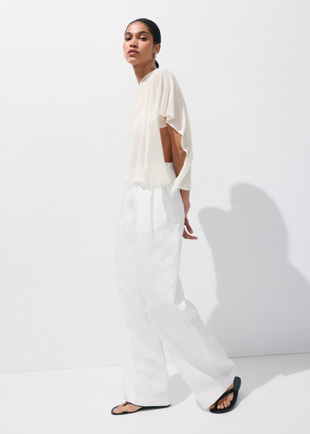 NATURAL WHITE Asymmetrical knitted cape, Natural White, large image number 0
