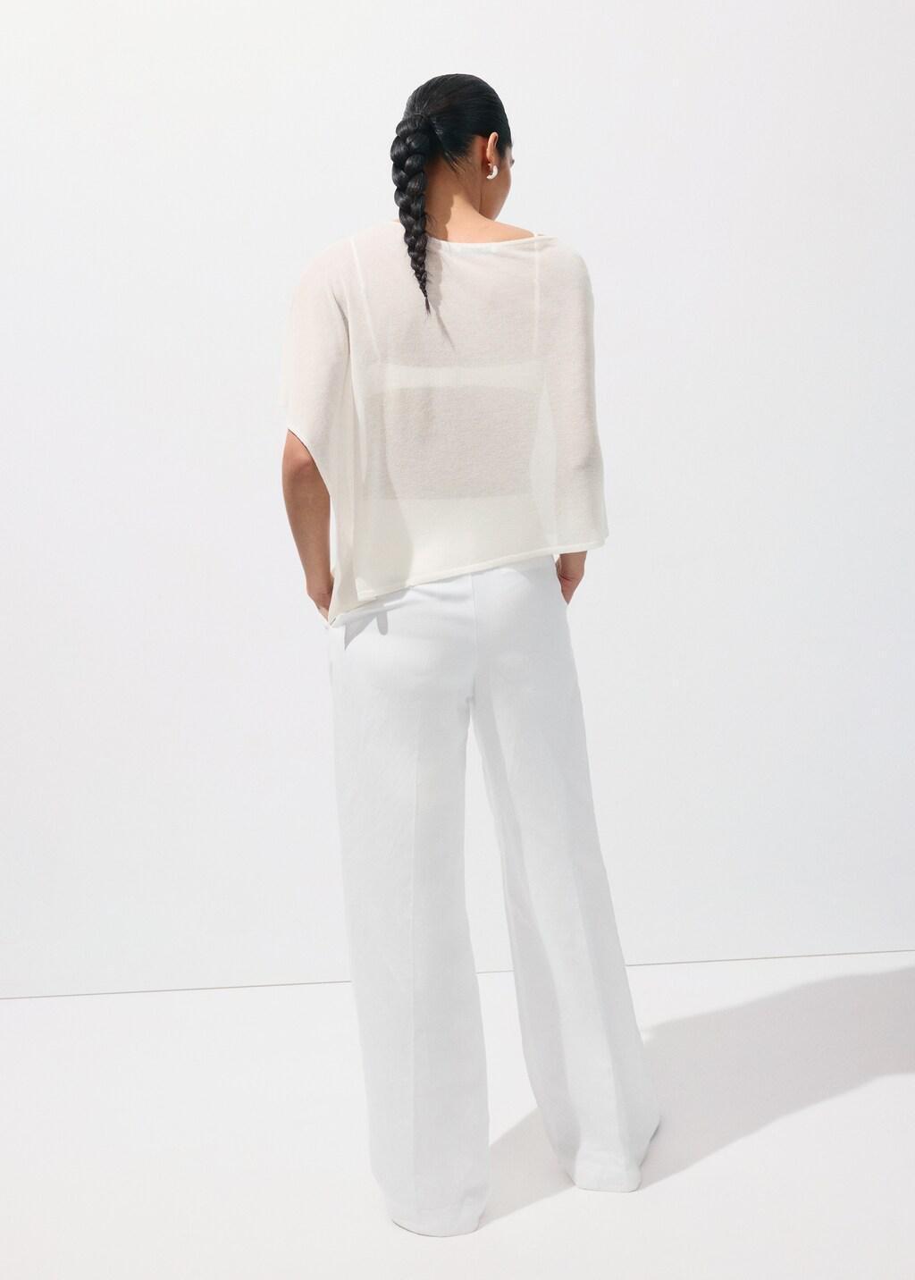 NATURAL WHITE Asymmetrical knitted cape, Natural White, large image number 2