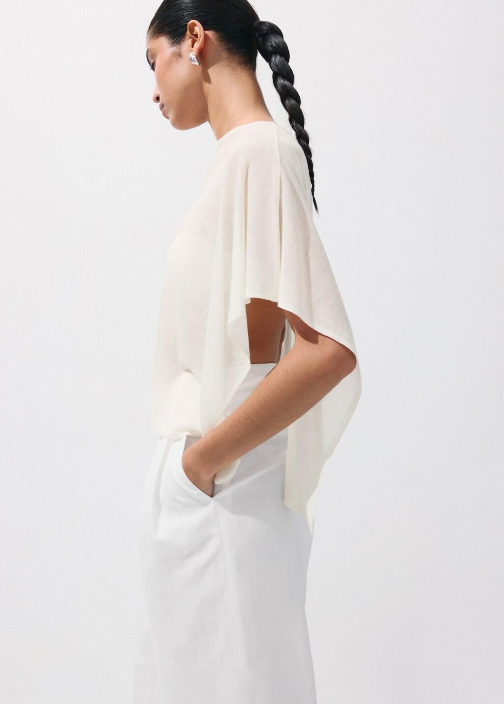 NATURAL WHITE Asymmetrical knitted cape, Natural White, large image number 4