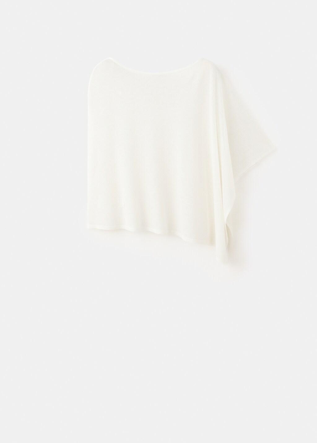 NATURAL WHITE Asymmetrical knitted cape, Natural White, large image number 7