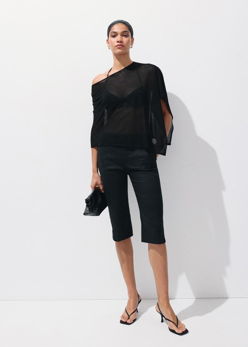 Black Asymmetrical Knitted Cape, Black, large image number 0