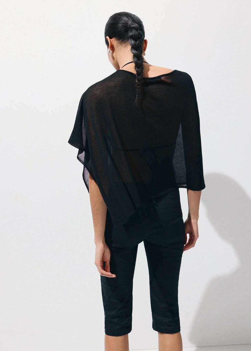 Black Asymmetrical Knitted Cape, Black, large image number 2