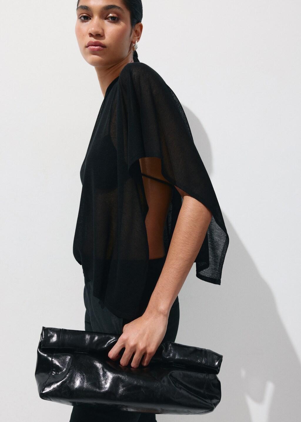Black Asymmetrical Knitted Cape, Black, large image number 3