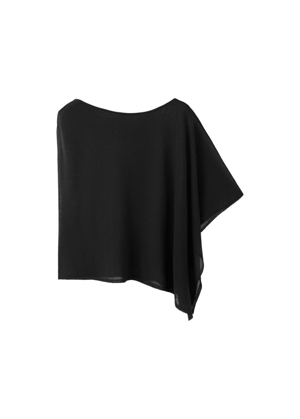 Black Asymmetrical Knitted Cape, Black, large image number 5