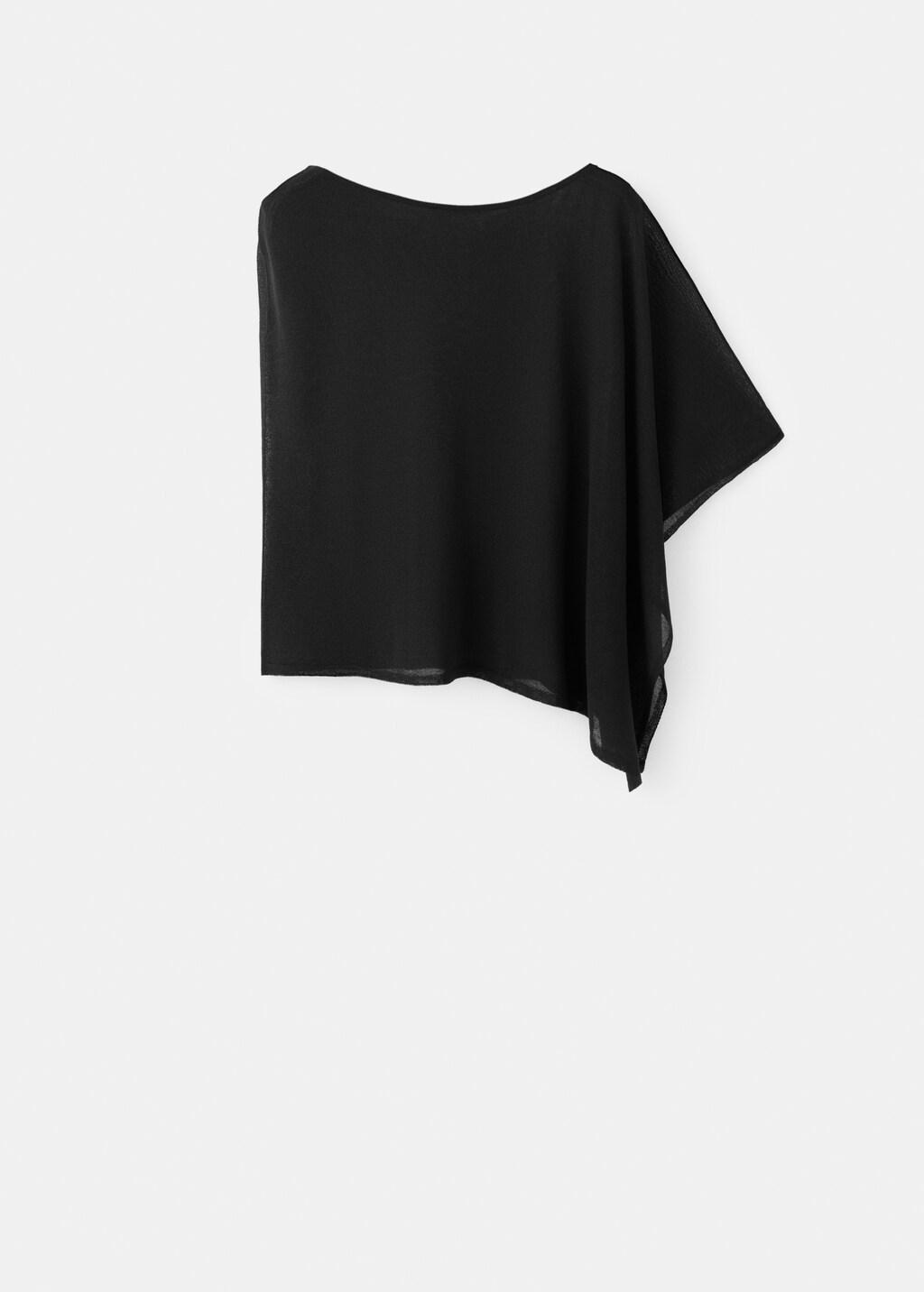 Black Asymmetrical Knitted Cape, Black, large image number 6