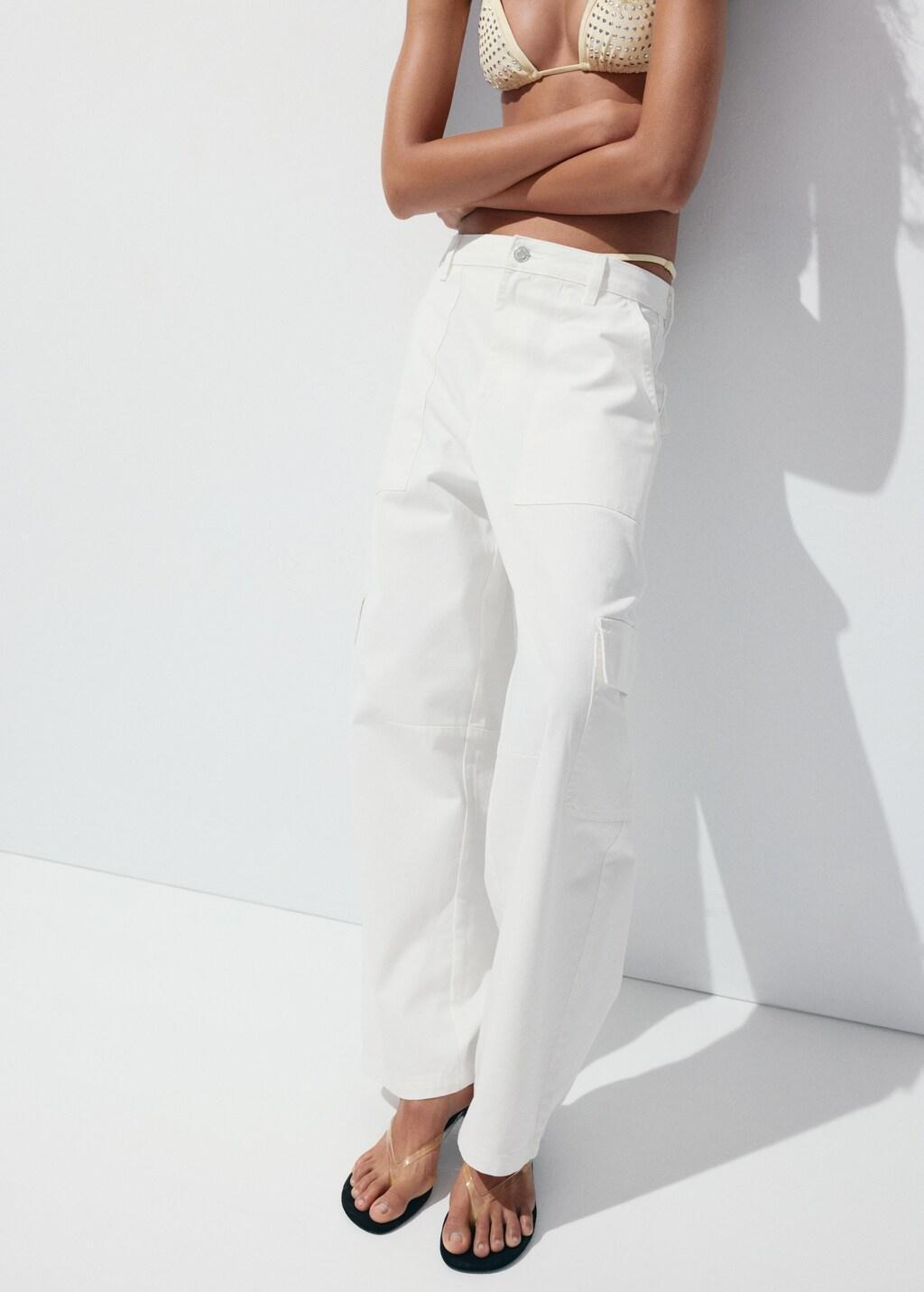 White Pocket Cargo Jeans, White, large image number 3