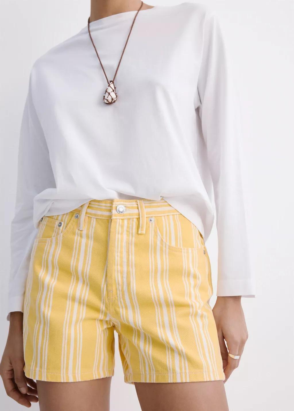 Yellow Striped Straight-Fit Shorts, Yellow, large image number 3