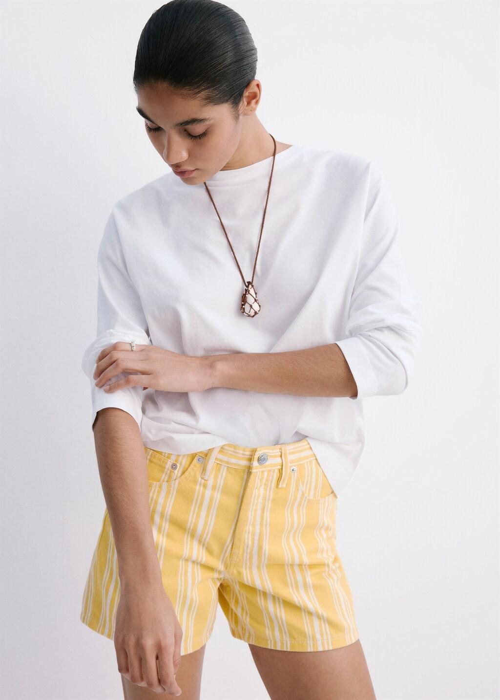 Yellow Striped Straight-Fit Shorts, Yellow, large image number 4
