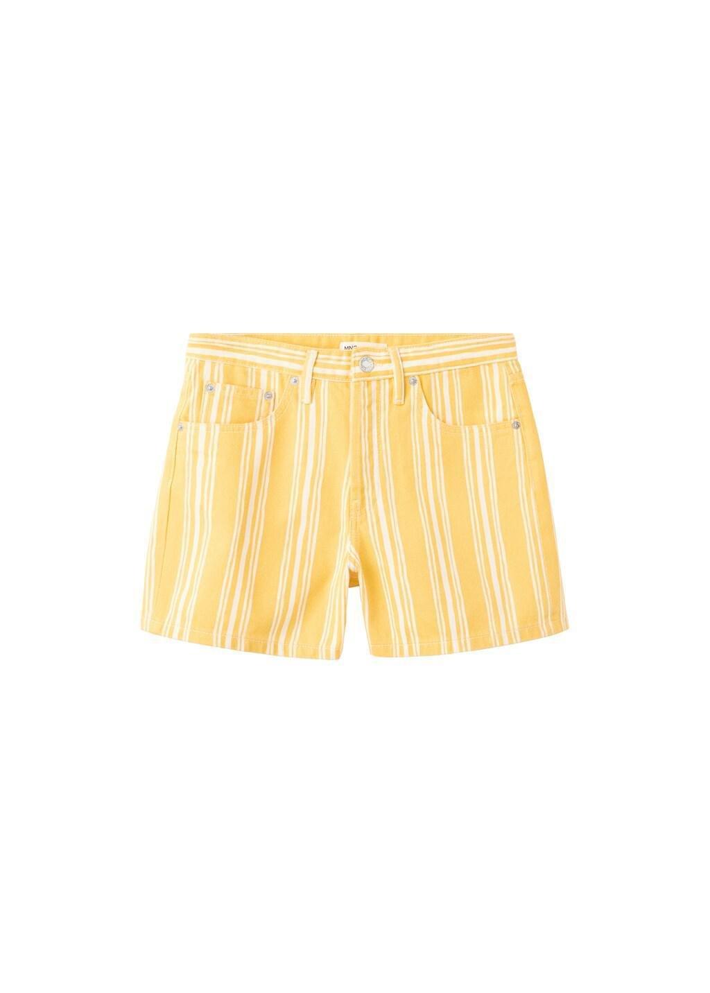 Yellow Striped Straight-Fit Shorts, Yellow, large image number 6