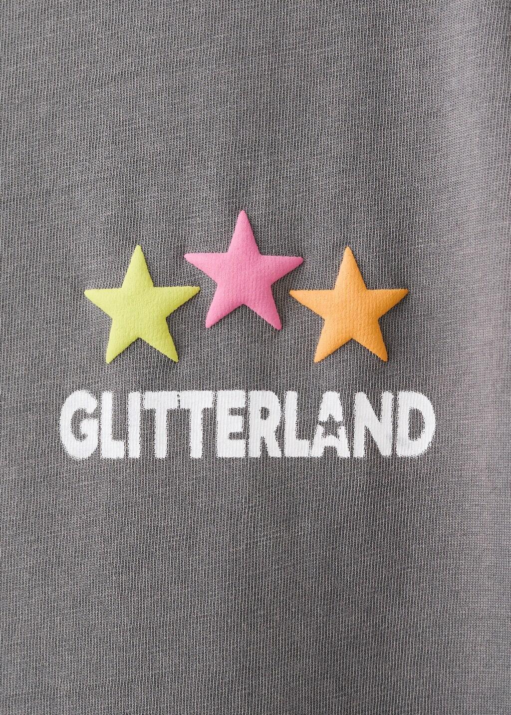 Grey Printed Cotton-Blend T-Shirt, Kids Girls, Charcoal, large image number 1