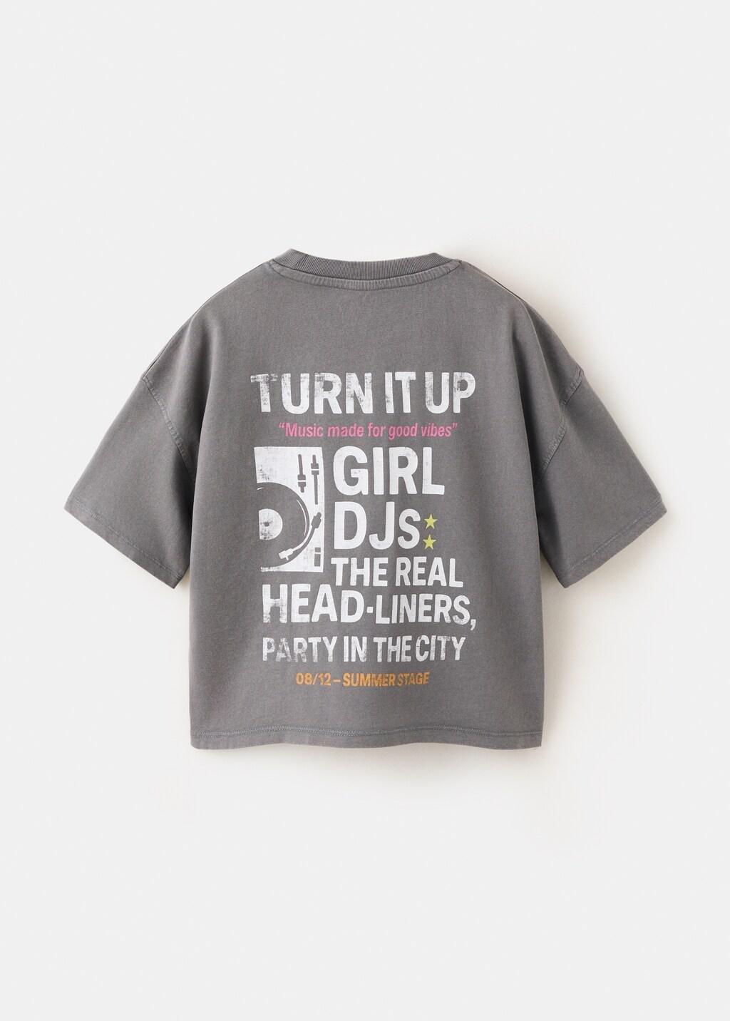 Grey Printed Cotton-Blend T-Shirt, Kids Girls, Charcoal, medium