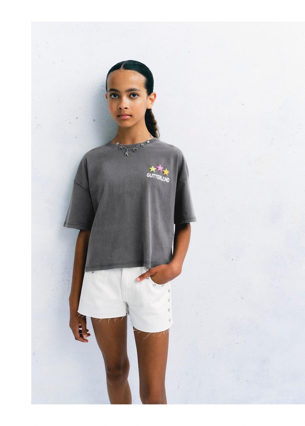 Grey Printed Cotton-Blend T-Shirt, Kids Girls, Charcoal, large image number 4