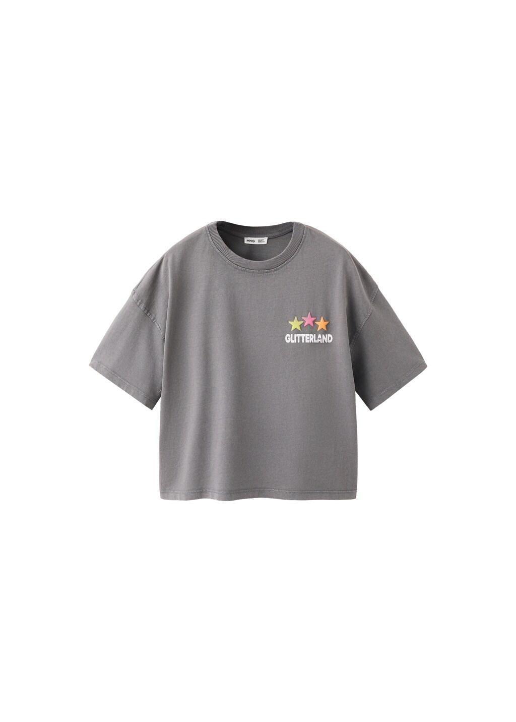 Grey Printed Cotton-Blend T-Shirt, Kids Girls, Charcoal, large image number 6