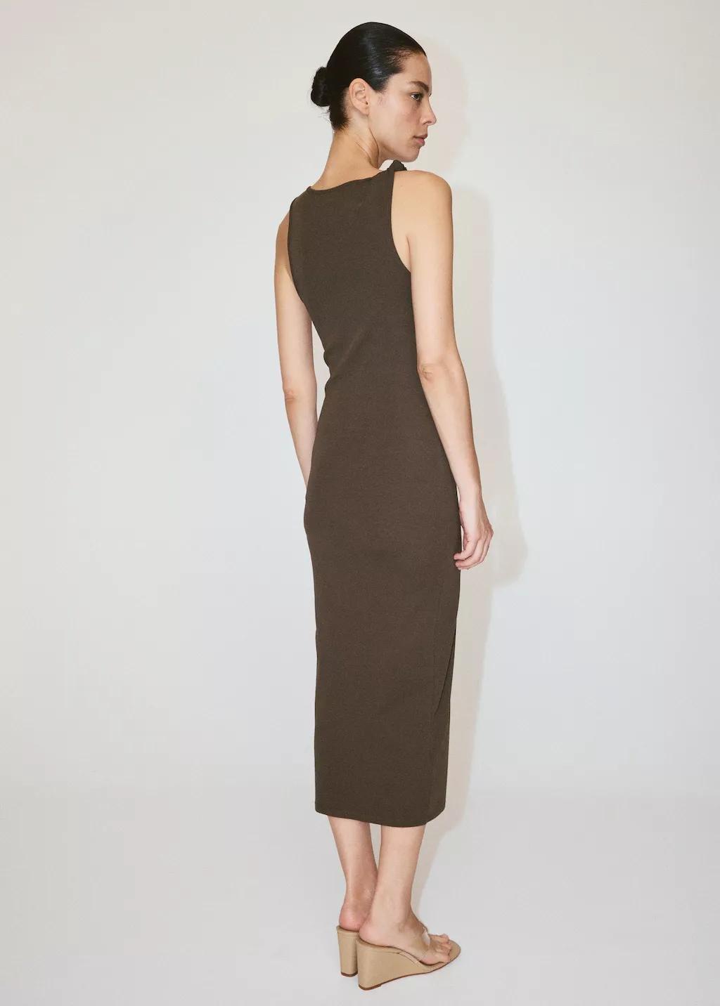 Brown Cotton Dress With Draped Strap Detail, Brown, medium