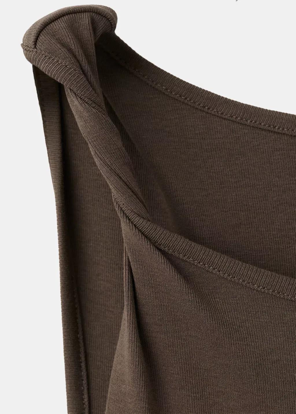 Brown Cotton Dress With Draped Strap Detail, Brown, large image number 5