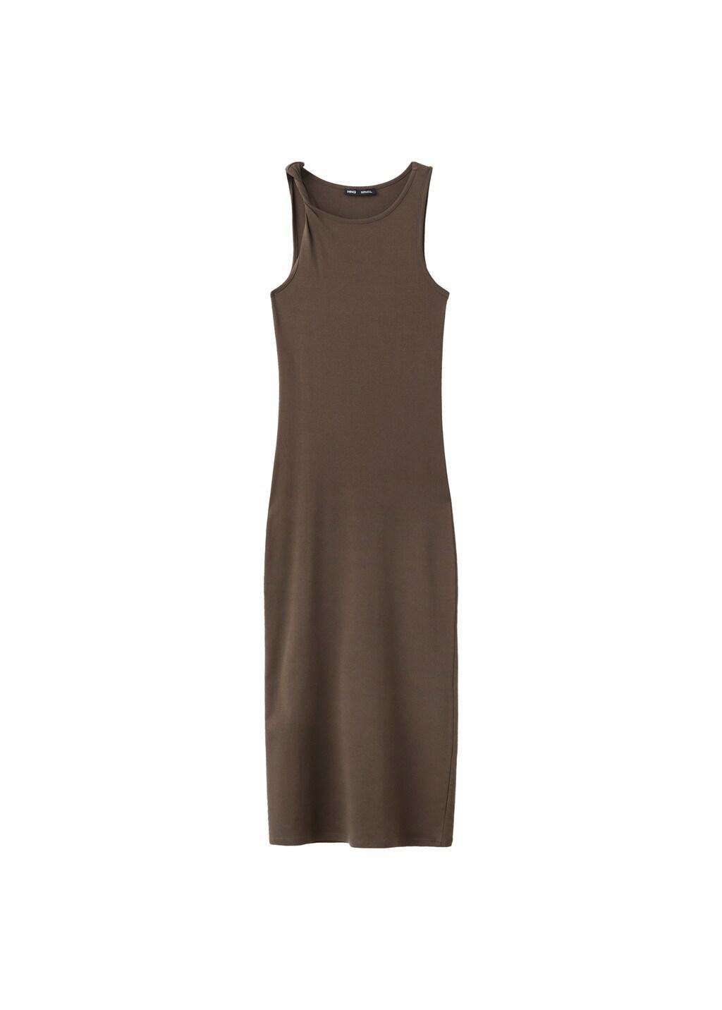 Brown Cotton Dress With Draped Strap Detail, Brown, large image number 6